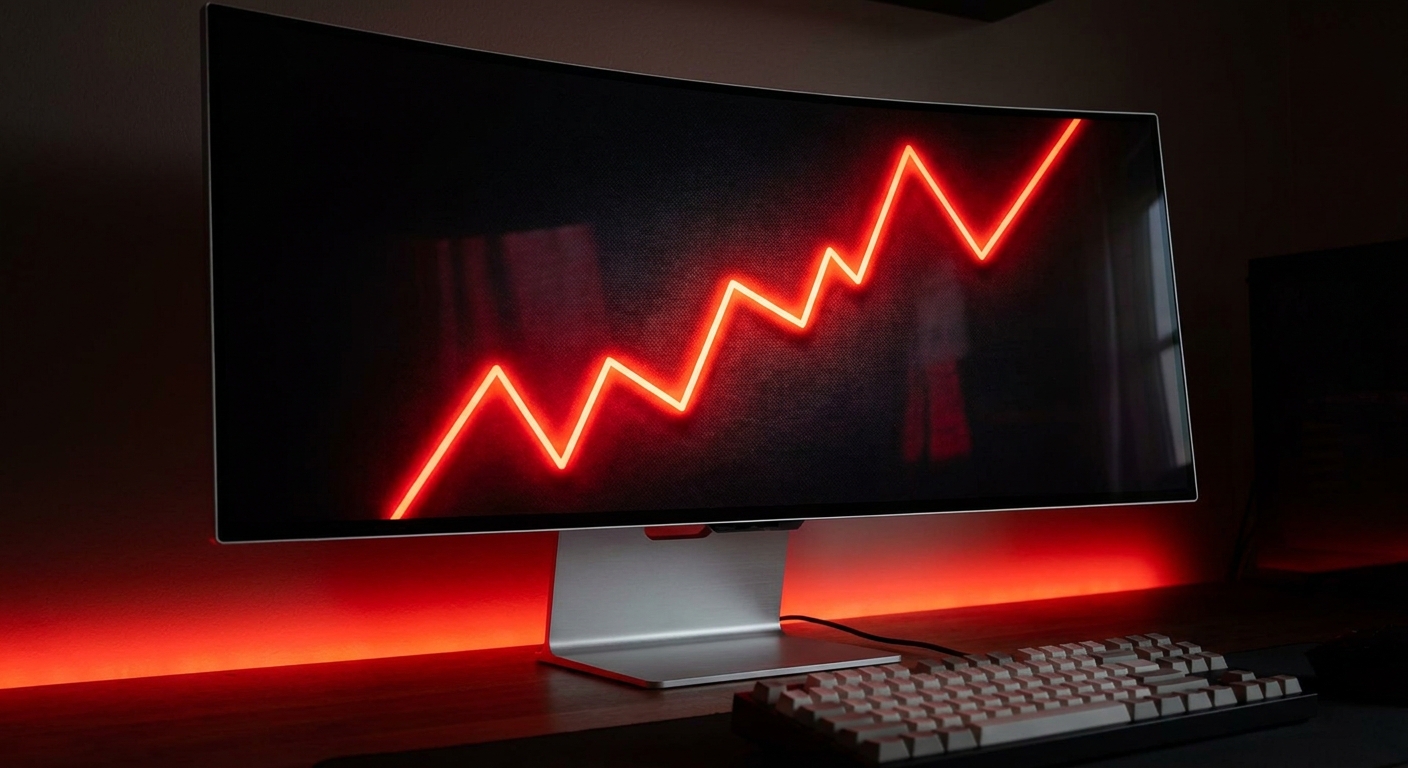 Computer monitor showing a glowing upward trend chart, representing improving dental Google Ads performance