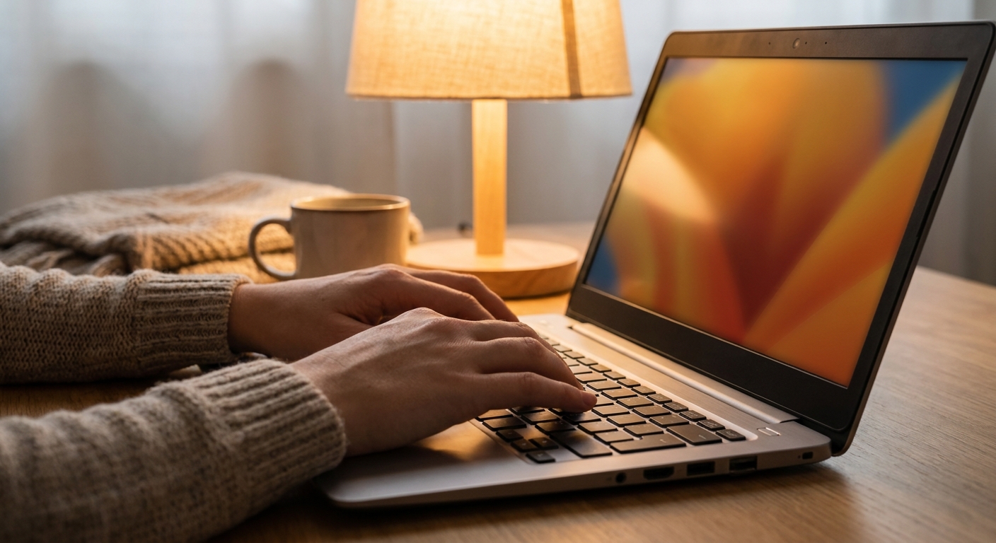 Hands typing on a laptop while using an AI chat tool to research and compare local dentists