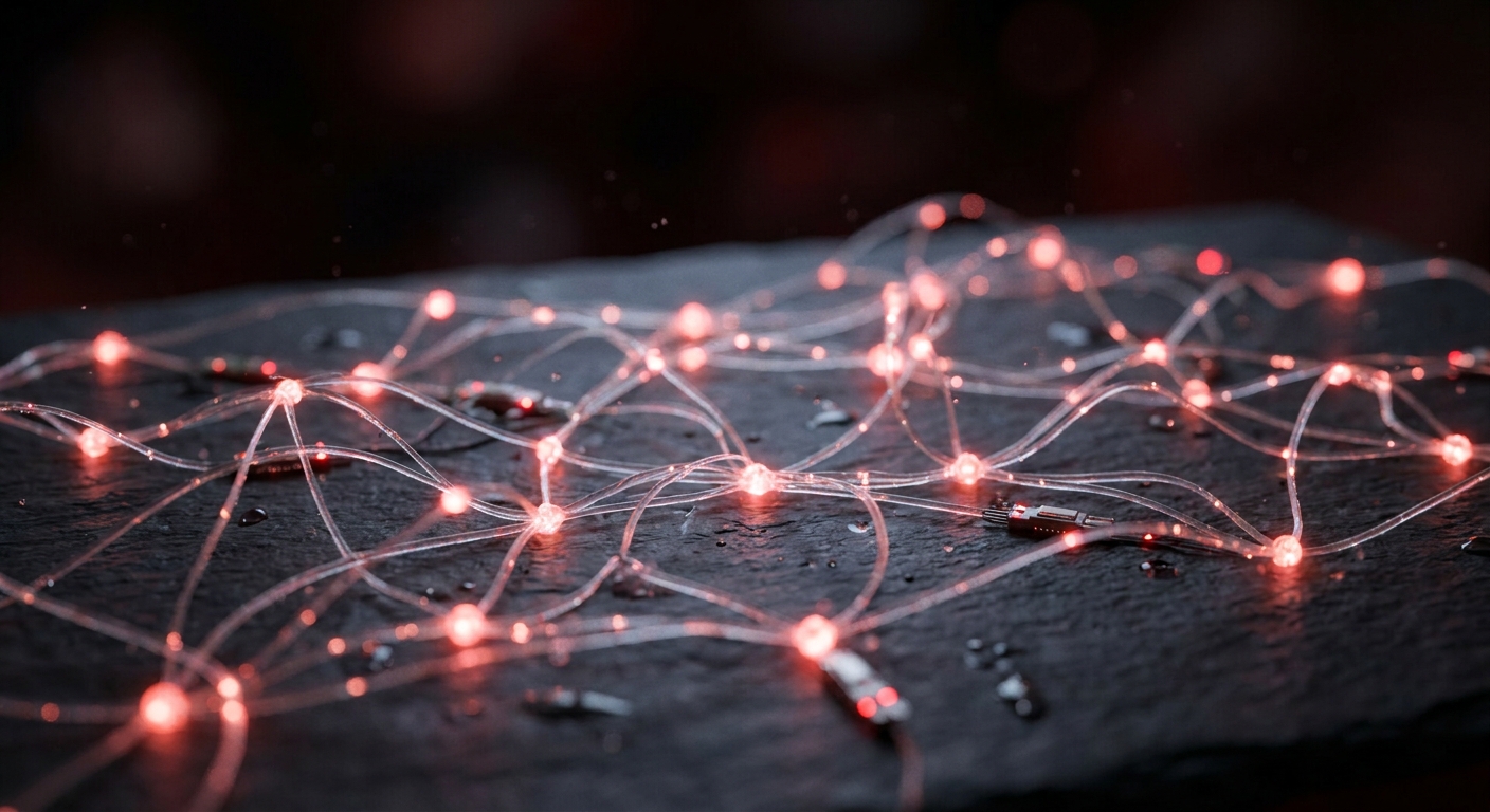 Abstract glowing network of connected nodes representing structured data that AI engines read about a dental practice