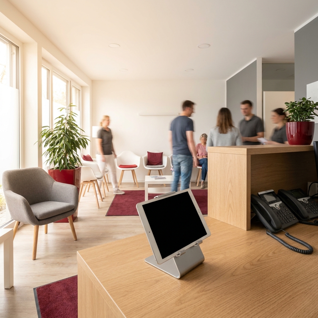 Busy dental reception area where new patient calls and inquiries can slip through the cracks