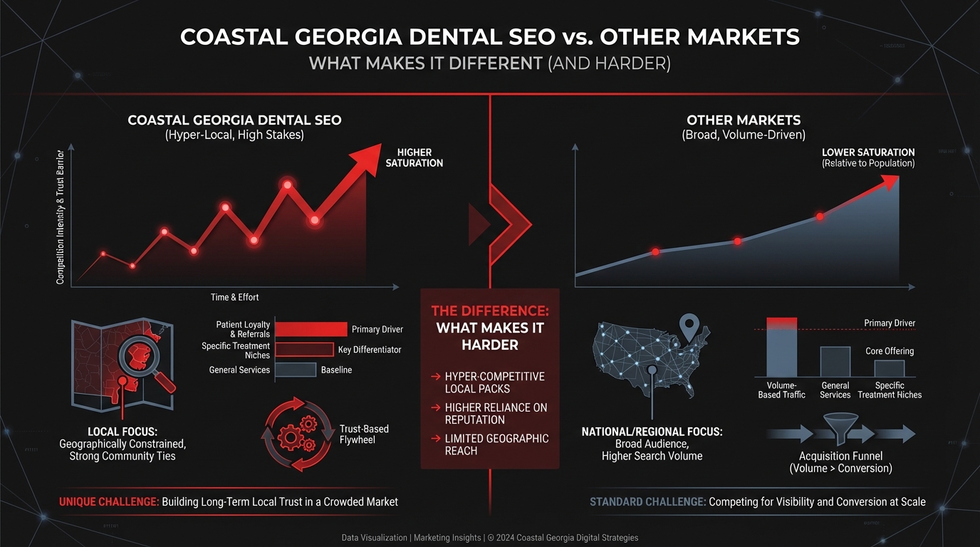 Coastal Georgia Dental SEO vs. Other Markets: What Makes It Different (And Harder)