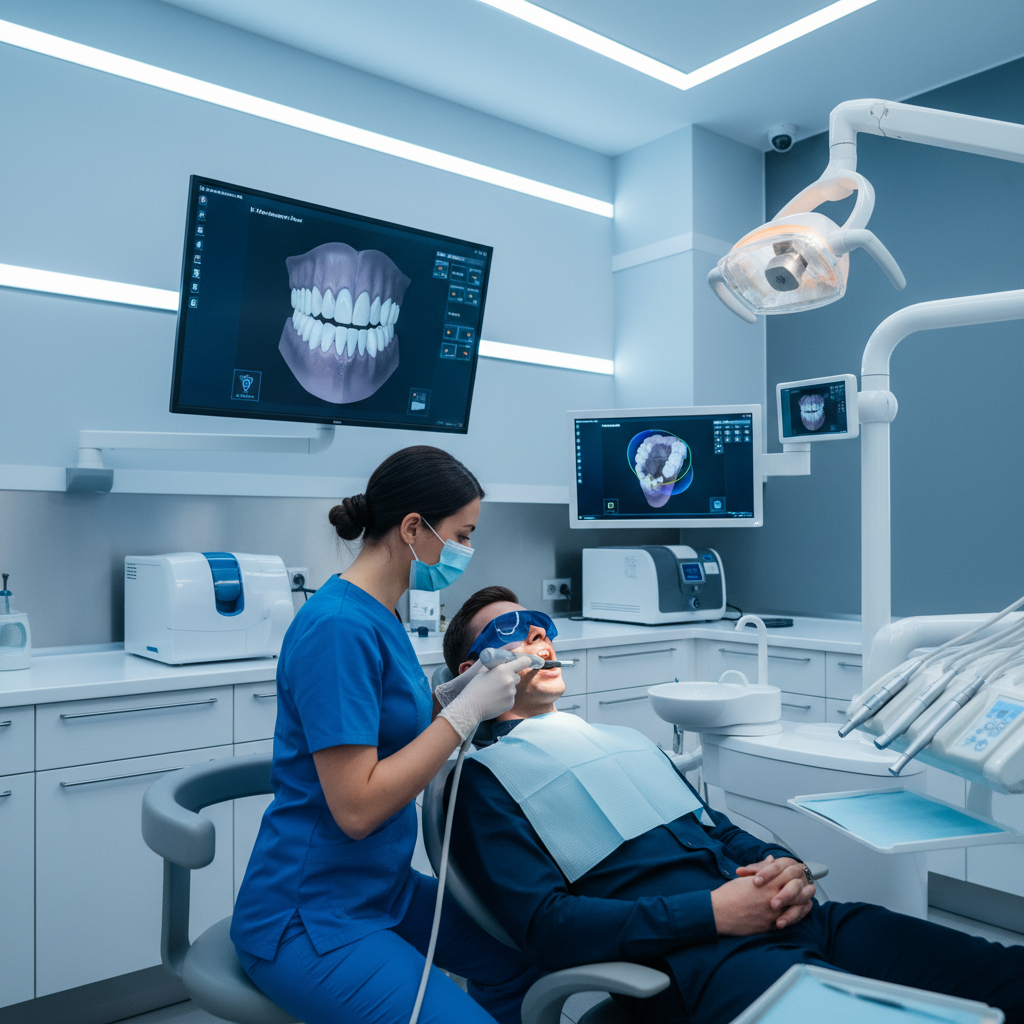 Dentist using intraoral scanner and digital imaging technology to increase dental case acceptance