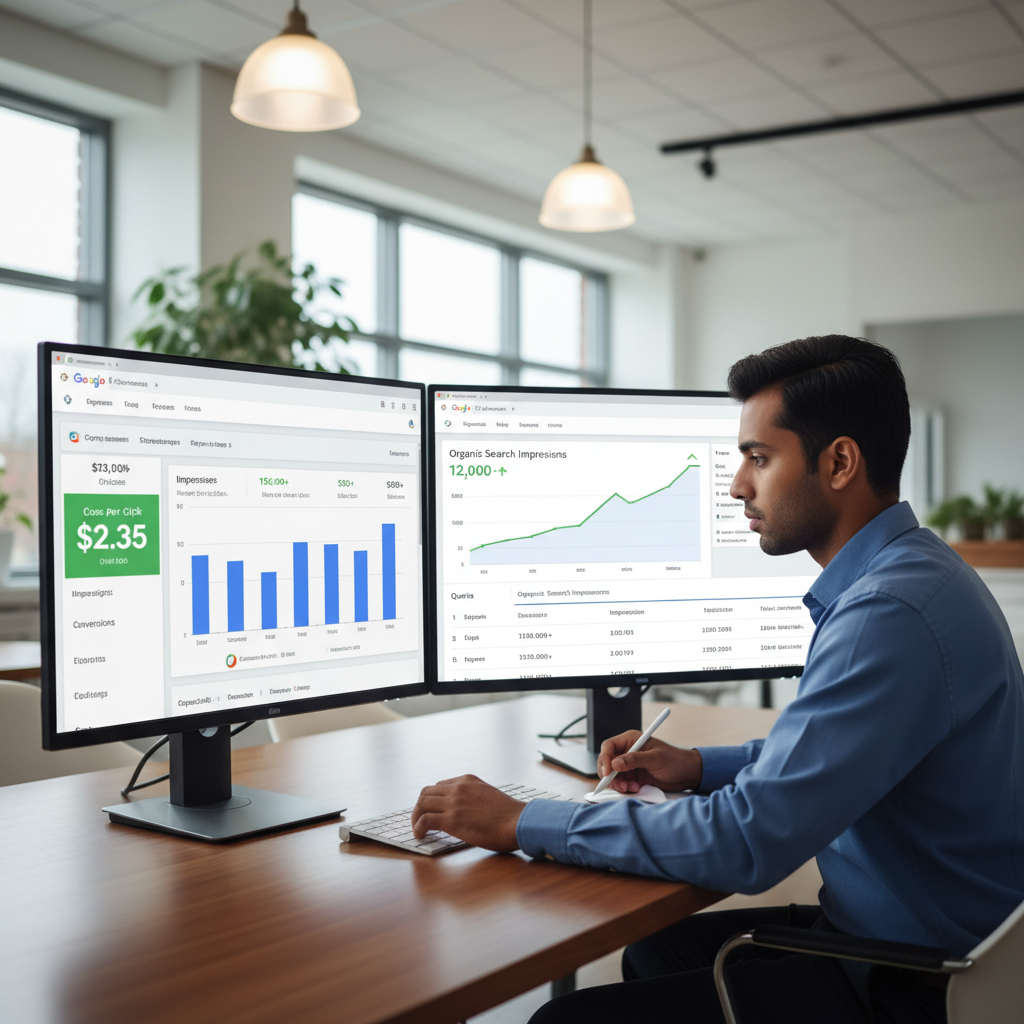 Google Ads versus Search Console organic growth comparison