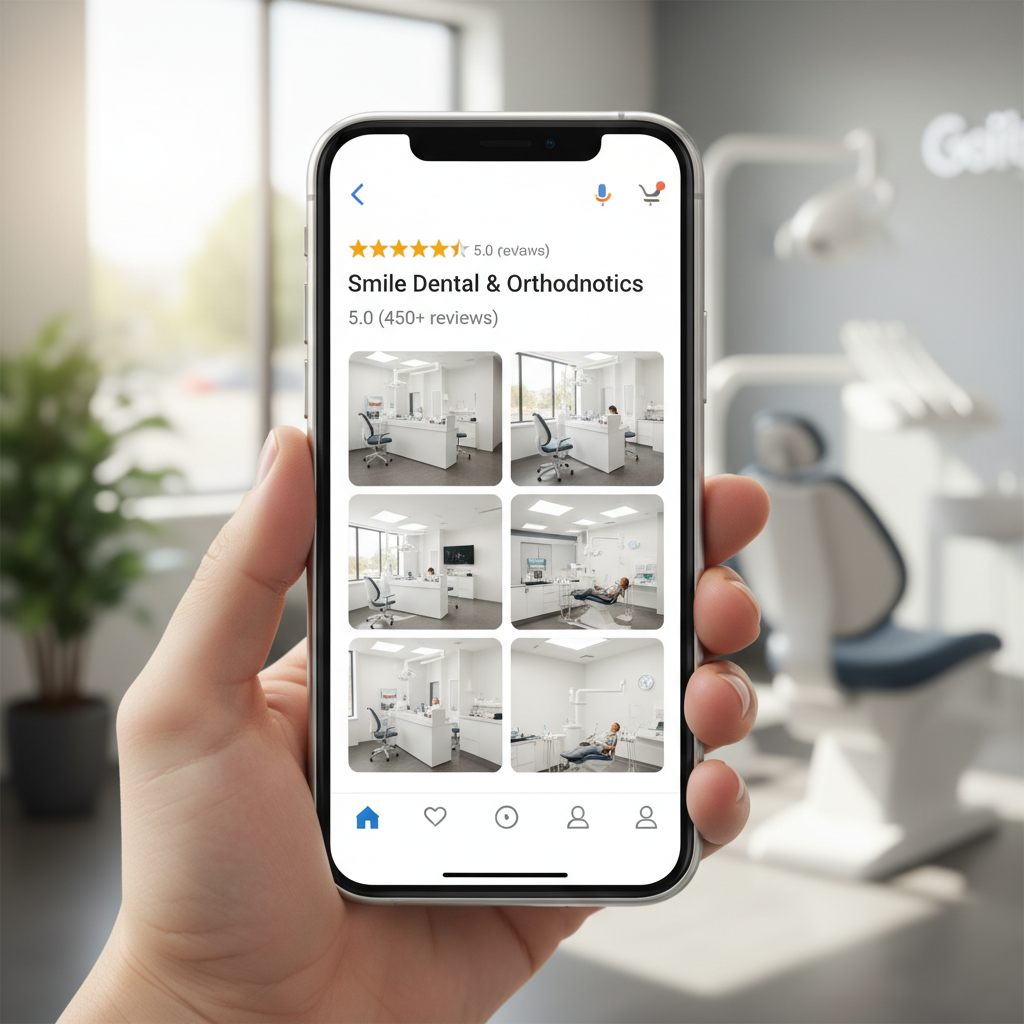 Smartphone showing optimized Google Business Profile for dental practice
