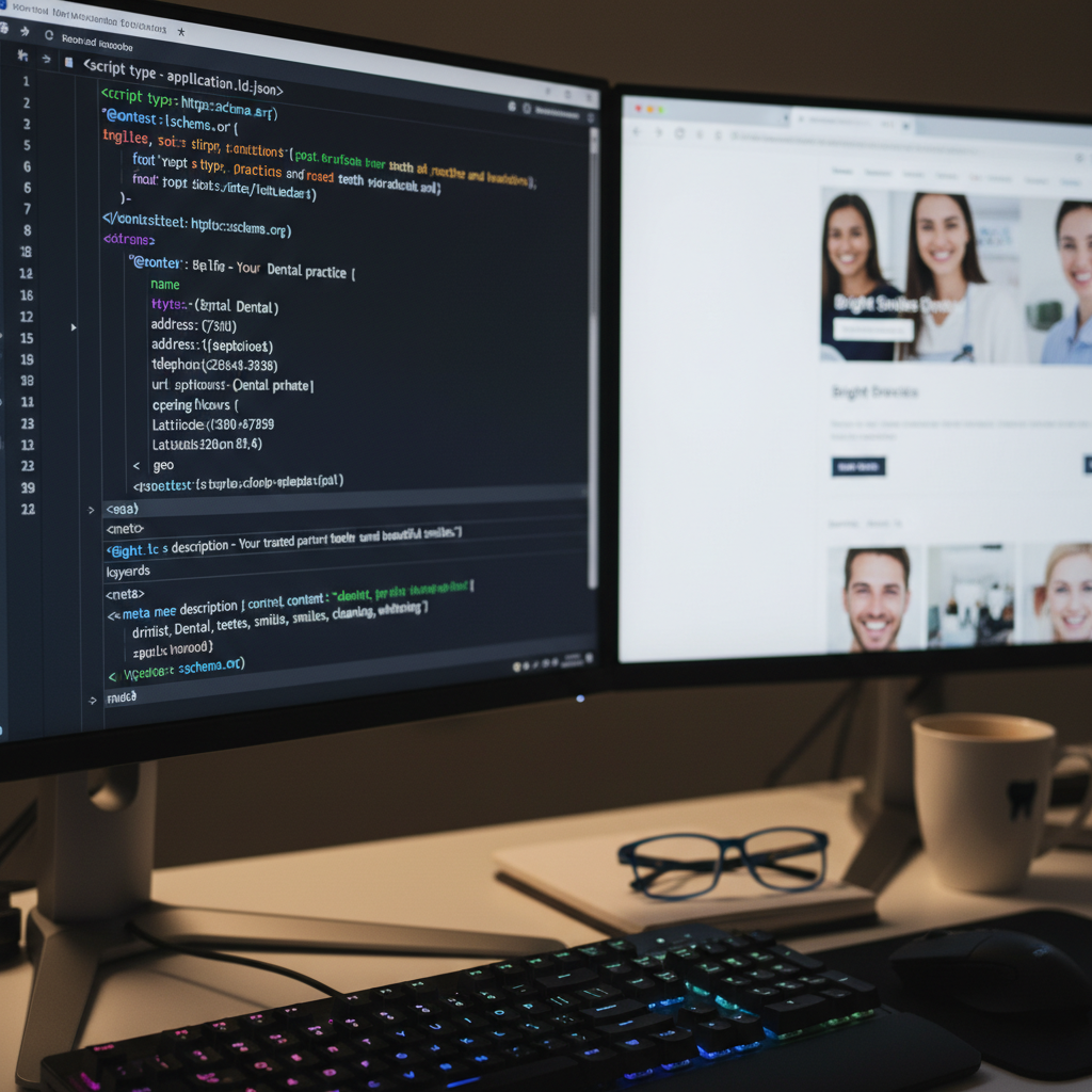 Schema markup and HTML meta tags for dental website technical SEO
