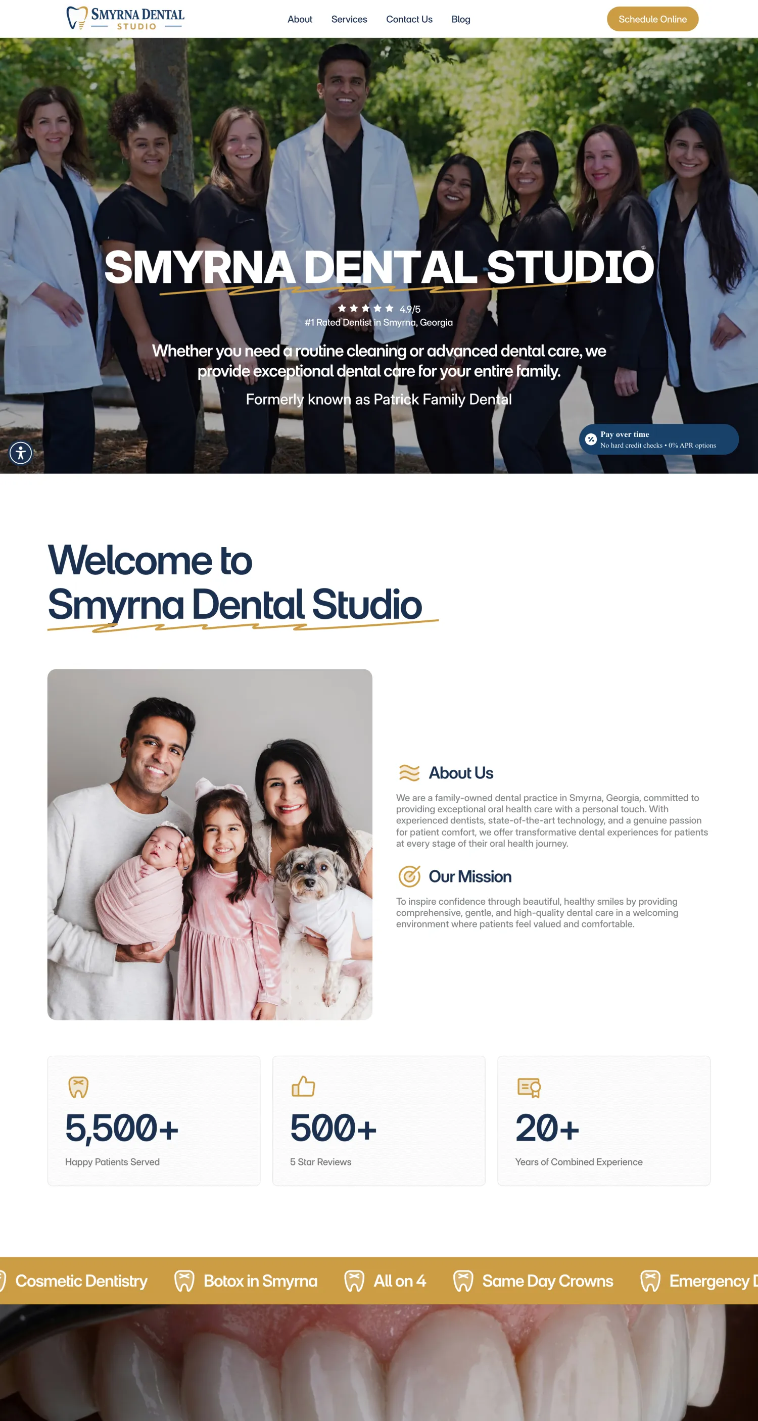 Smyrna Dental Studio homepage built by Closing More Cases
