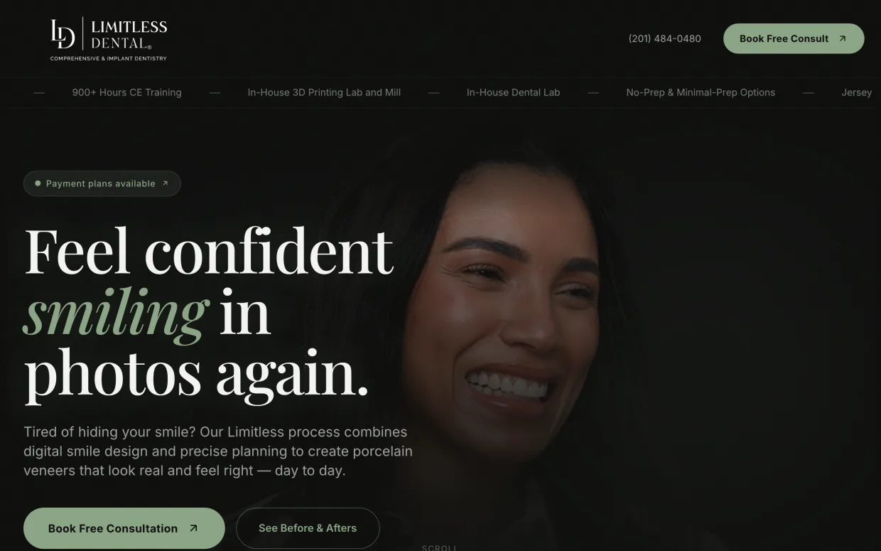 Dr. Nick porcelain veneers landing page built by Closing More Cases