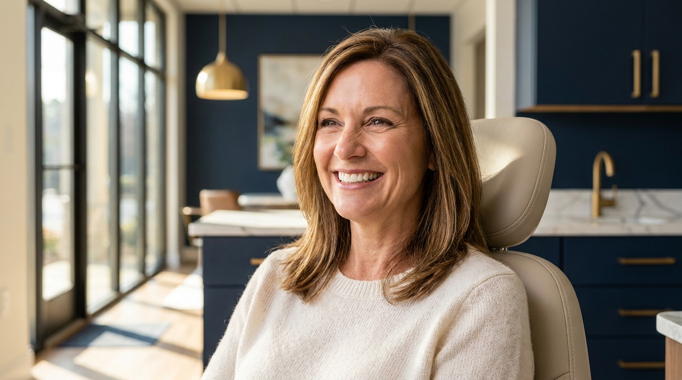 Patient smiling confidently after dental implant restoration at Smyrna Dental Studio