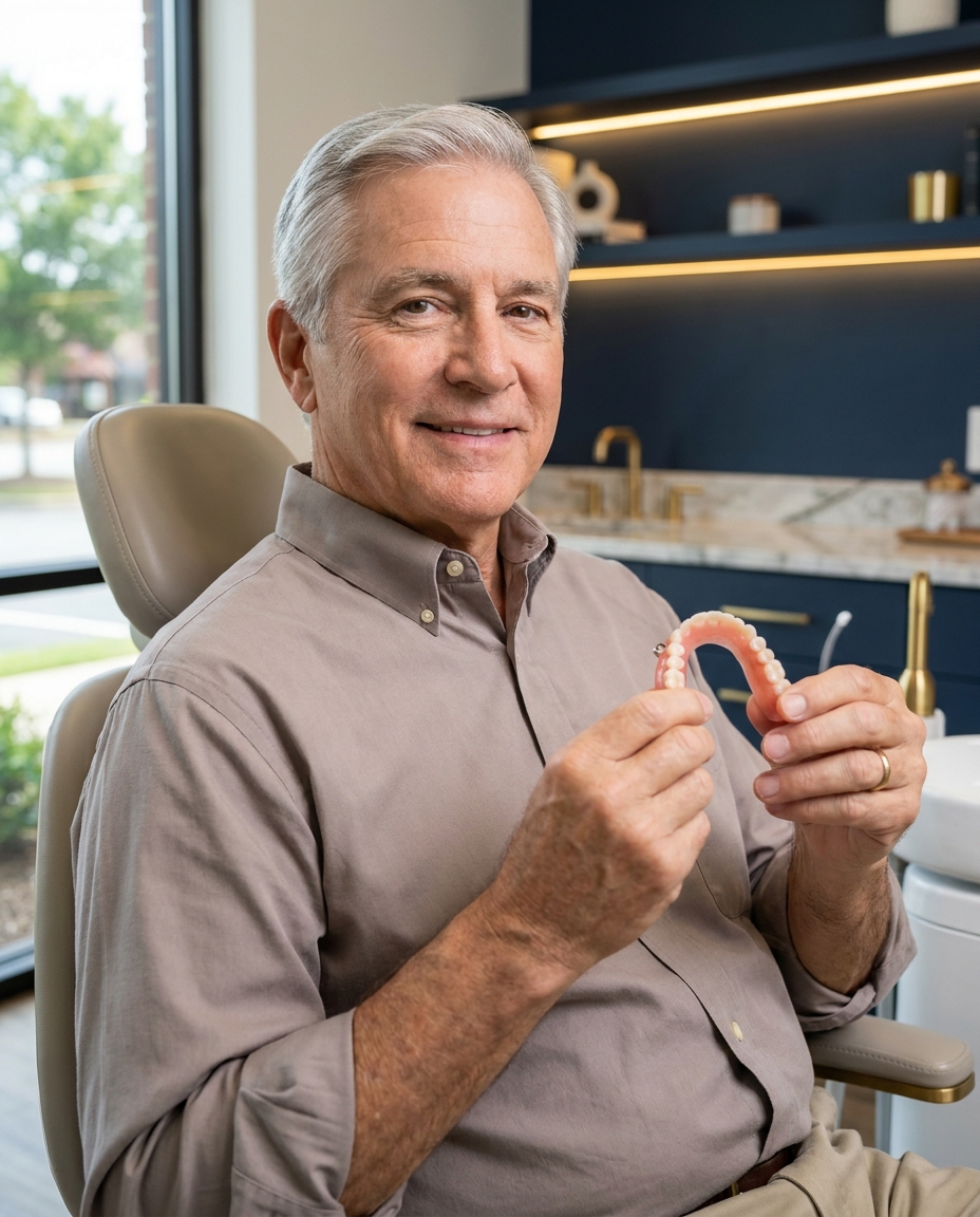 Snap-on denture being placed