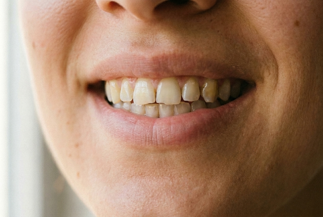 Smile before dental implant and cosmetic restoration